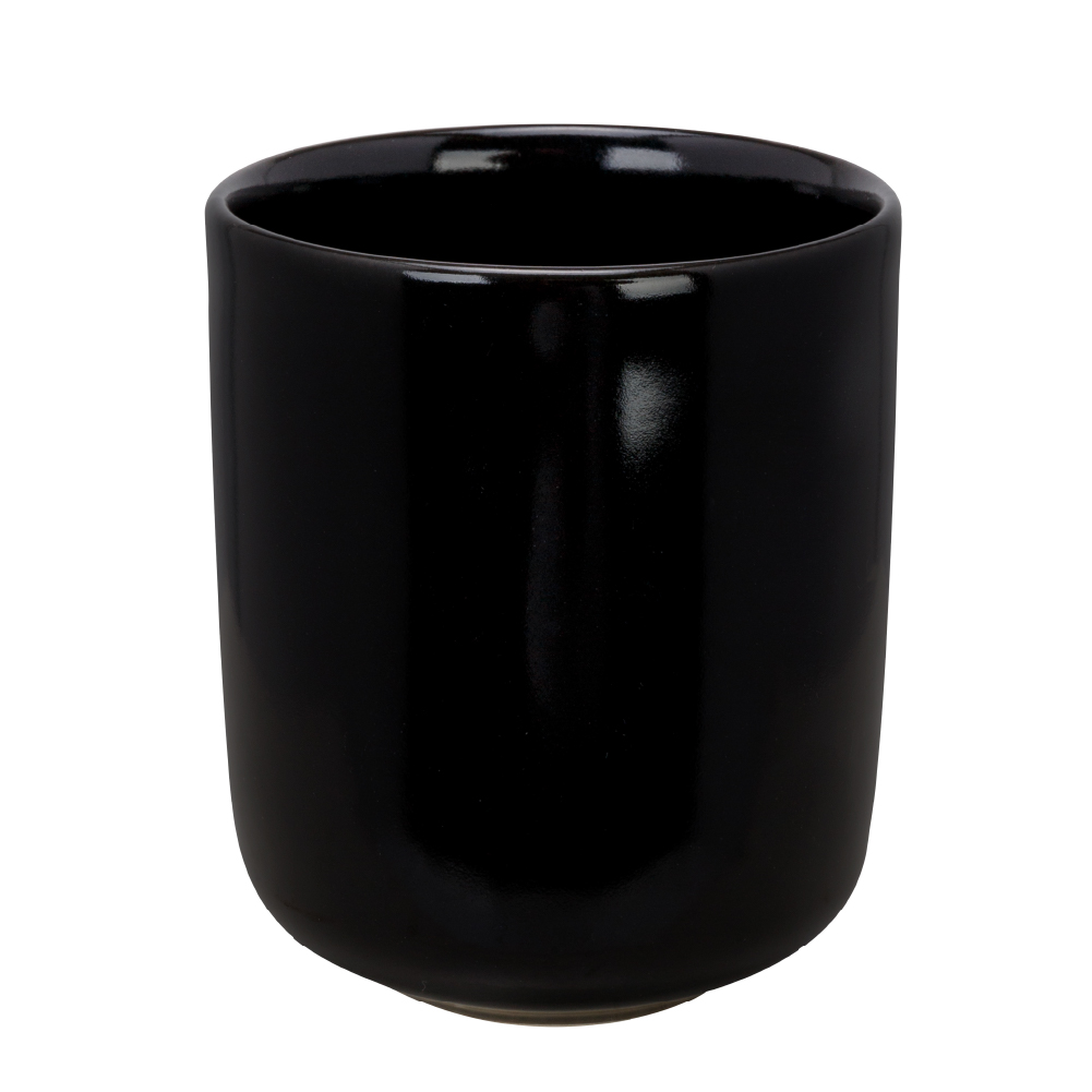 Flat black mug without handle with printing option