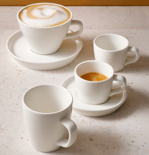 Da Vinci Koffie 16 cl ivoor SET. dit ivoren kopje en schoteltje zijn geschikt voor bedrukken