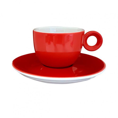 Rondo Koffie 15 cl. SET, effen en het kopje met witte binnenzijde en rode buitenzijde