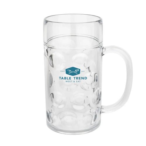 Kunststof bierpul Oktober 60 cl. in vooraanzicht met blauw TableTrend-logo in één kleur op de voorzijde.