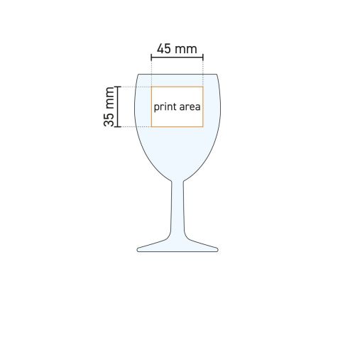 Technische werktekening van drukgebied Brasserie wijnglas 24,5 cl. geschikt voor bedrukking of gravure.