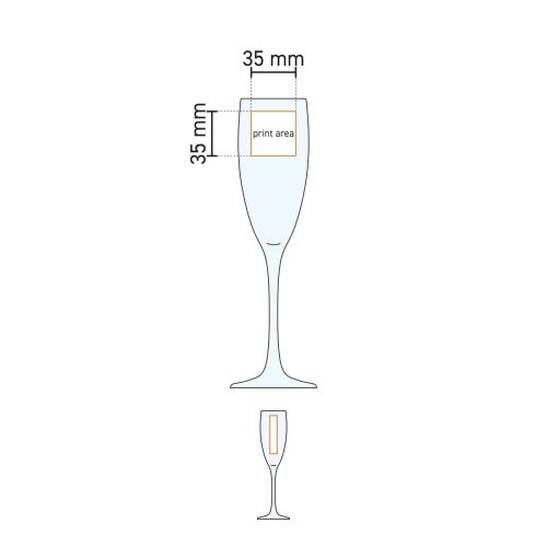 Technische werktekening toont het drukgebied op de kelk van de Cosy Moments Champagneflute 19 cl.