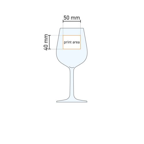 Technische werktekening met drukgebied van Domaine wijnglas 37 cl. glas voor bedrukking of gravure.