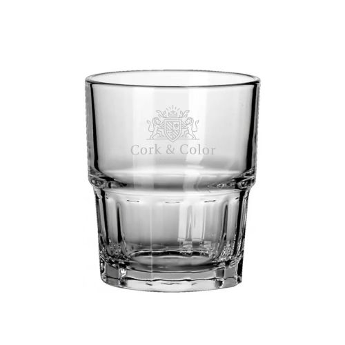 Gravure van CorkColor zichtbaar op het vooraanzicht van Next Spatje glas 20 cl.
