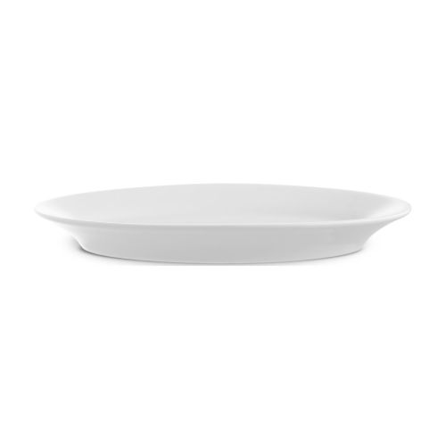 Witte porseleinen schaal Princip 24 cm in zijaanzicht, lage ronde vorm.