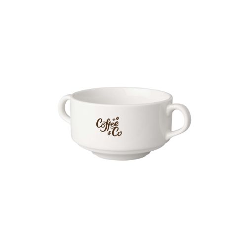 Soepkop wit Budgetline 30 cl porselein met éénkleurig CoffeeCo-logo op de voorzijde.