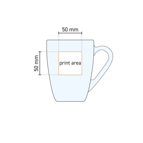 Technische werktekening van het glas met aanduiding van drukgebied op het oppervlak.
