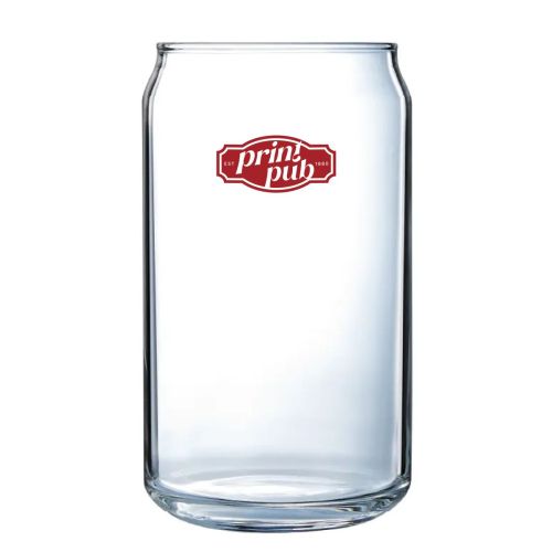 Tumbler glas 48 cl. met enkelkleurig PrintPub-logo gecentreerd op het vooraanzicht van het glas.