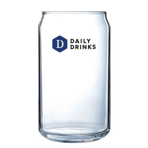 Vooraanzicht van Tumbler glas 48 cl. met meerkleurig DailyDrinks-logo bedrukt op het glas.