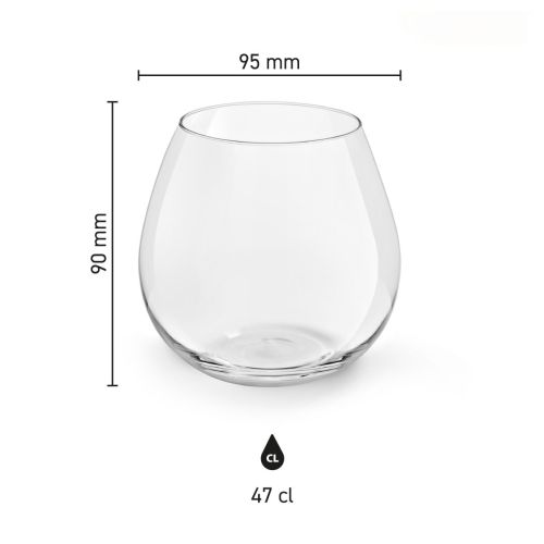 Transparant Ronda wijnglas van 47 cl in frontaal aanzicht, geschikt voor rode en witte wijn.