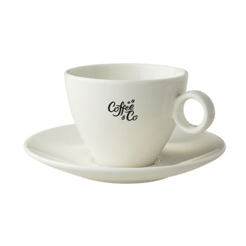 Porseleinen Bart cappuccinoset 23 cl. met zichtbaar CoffeeCo-logo in één kleur op de voorzijde.