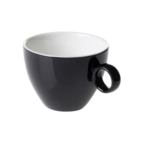Zwart-witte Bart Cappuccino kop 23 cl in porselein, vooraanzicht met licht toelopende vorm en glad oppervlak.
