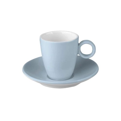 Frontaal beeld van lichtblauw-wit Bart Espresso porseleinset 6,5 cl. met gladde afwerking.