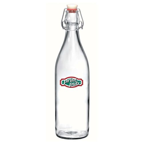 Ronde beugelfles Giara 1 liter met meerkleurig PrintPub-logo op het vooraanzicht.
