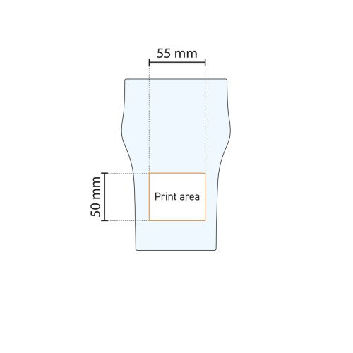 Technische werktekening met aanduiding van drukgebied op het 57 cl Arcoroc glas.