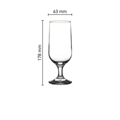 Infographic toont hoogte, diameter en inhoud van het Capri bierglas 35 cl.