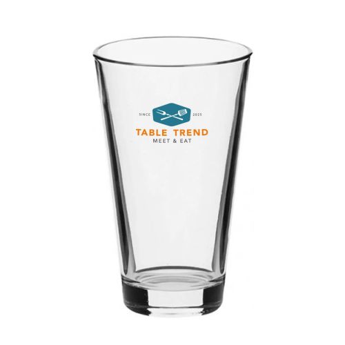Logo van TableTrend in meerdere kleuren op het vooraanzicht van het bierglas vaasje 34 cl.