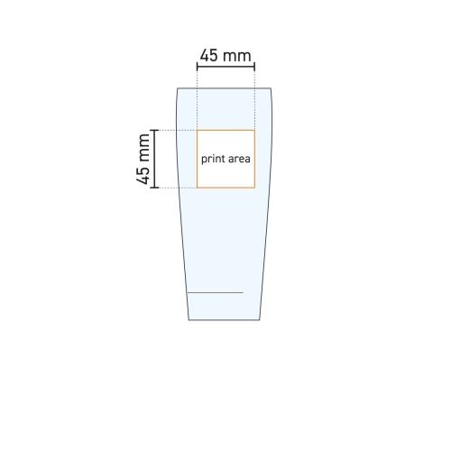 Technische werktekening van het drukgebied op het Willy horeca bierglas 33 cl.
