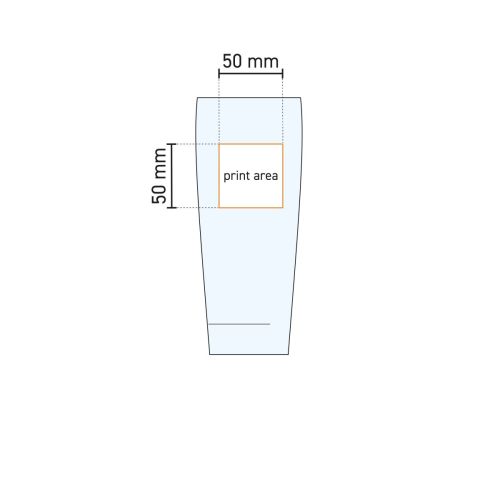 Technische werktekening van het drukgebied op het bierglas  Willy 40 cl. voor bedrukking.