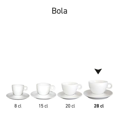 Serieoverzicht van Bola koffie verkeerd sets 28 cl. porselein als onderdeel van een servieslijn.