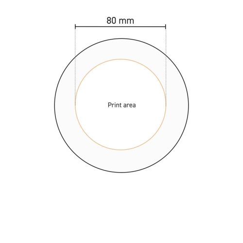 Technische tekening van het drukgebied op het porseleinen bord Basic 20 cm.
