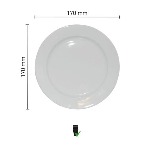 Infographic met maatvoering van het witte bord van 17 cm met brede rand.