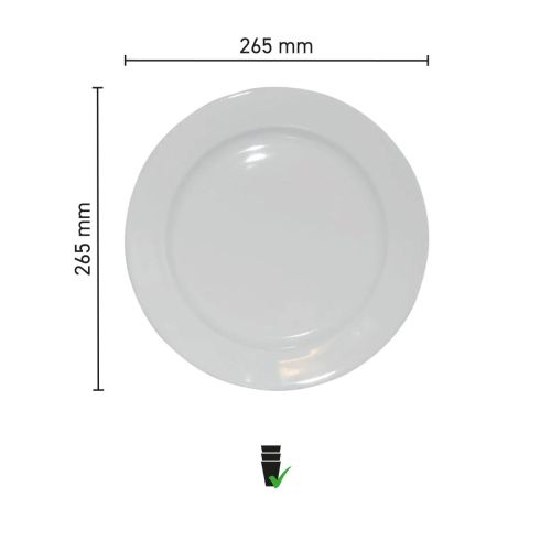 Infographic van het porseleinen bord 26,5 cm met maatvoering in detail.