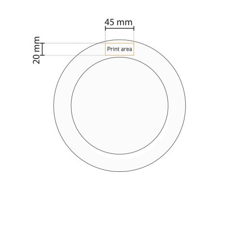 Technische werktekening van het Bord Princip 17 cm porselein met gemarkeerd drukgebied voor logo.