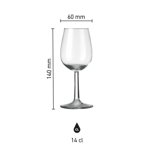 Infographic met glasafmetingen van Bouquet portglas 14 cl.