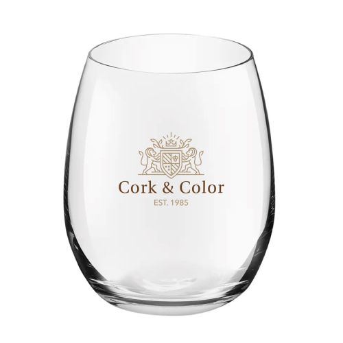 CorkColor-logo in meerdere kleuren op het vooraanzicht van een Bouquet Tumbler glas van 39 cl.