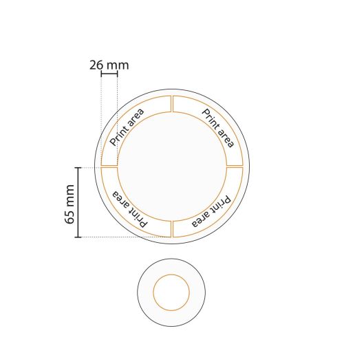 Drukgebied voor logo’s op het 31 cm porseleinen Hotel coupebord weergegeven in werktekening.
