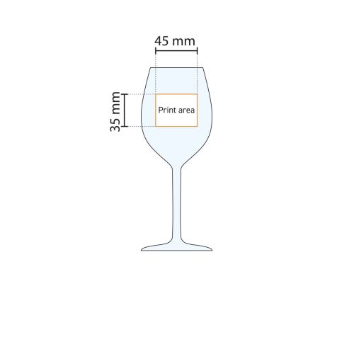 Technische werktekening met aanduiding van het drukgebied op het Esprit 32 cl. glas.
