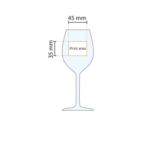 Technische werktekening van het drukgebied op Esprit wijnglas 41 cl. in glas.