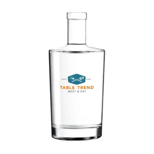Neos fles 0,7 liter kurk met meerkleurig logo van TableTrend, gecentreerd op het glazen voorvlak.