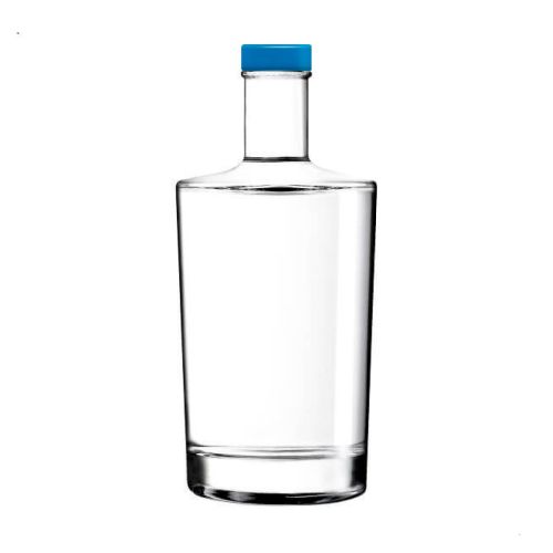 Fles Neos 0,7 liter in glas met rechte vorm en lange hals, weergegeven in vooraanzicht met blauwe dop.