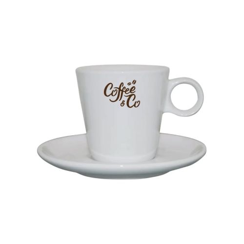 Lukas koffie wit 16 cl. set voorzien van eenkleurige logo-opdruk van CoffeeCo aan de voorkant.