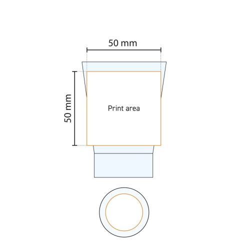Drukgebied voor logo of gravure aangegeven op de werktekening van het Shetland 9 cl. glas.