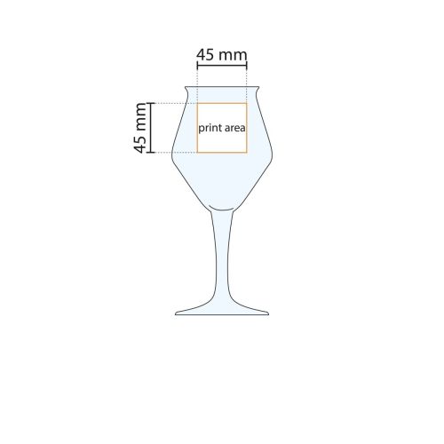 Drukgebied en technische zones van het Sommelier Kelch tapmaatglas van 30 cl. weergegeven in werktekening.