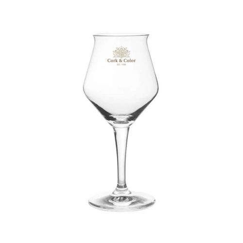 Sommelier Kelch glas van 30 cl met tapmaat, bedrukt met meerkleurig CorkColor-logo op het vooraanzicht.