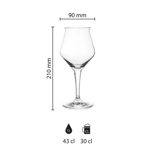 Infographic toont precieze maten van het 30 cl Sommelier Kelch tapmaatglas met hoog kelkdesign.