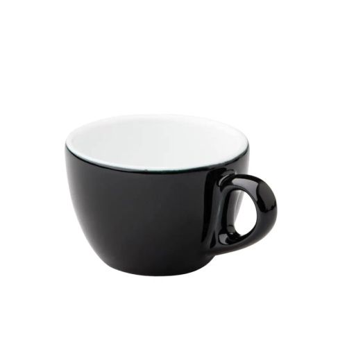 Porseleinen koffiekop van 15 cl. in zwart-wit, afgebeeld in vooraanzicht met klassiek model.