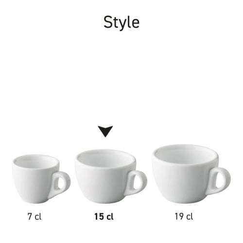 Serie-opstelling van meerdere Style Koffie koppen 15 cl. porselein in wit.