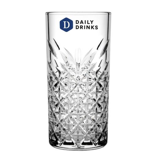 DailyDrinks-logo in meerdere kleuren bedrukt op het voorvlak van het Timeless glas 45 cl.