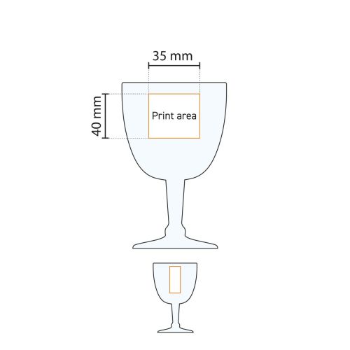Technische werktekening van het drukgebied op het 15 cl. Trappist glas voor logoplaatsing.